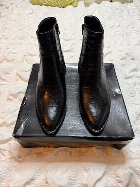 Aldo Black Croc-Embossed Pointed Ankle Boots with tiny sliver studs